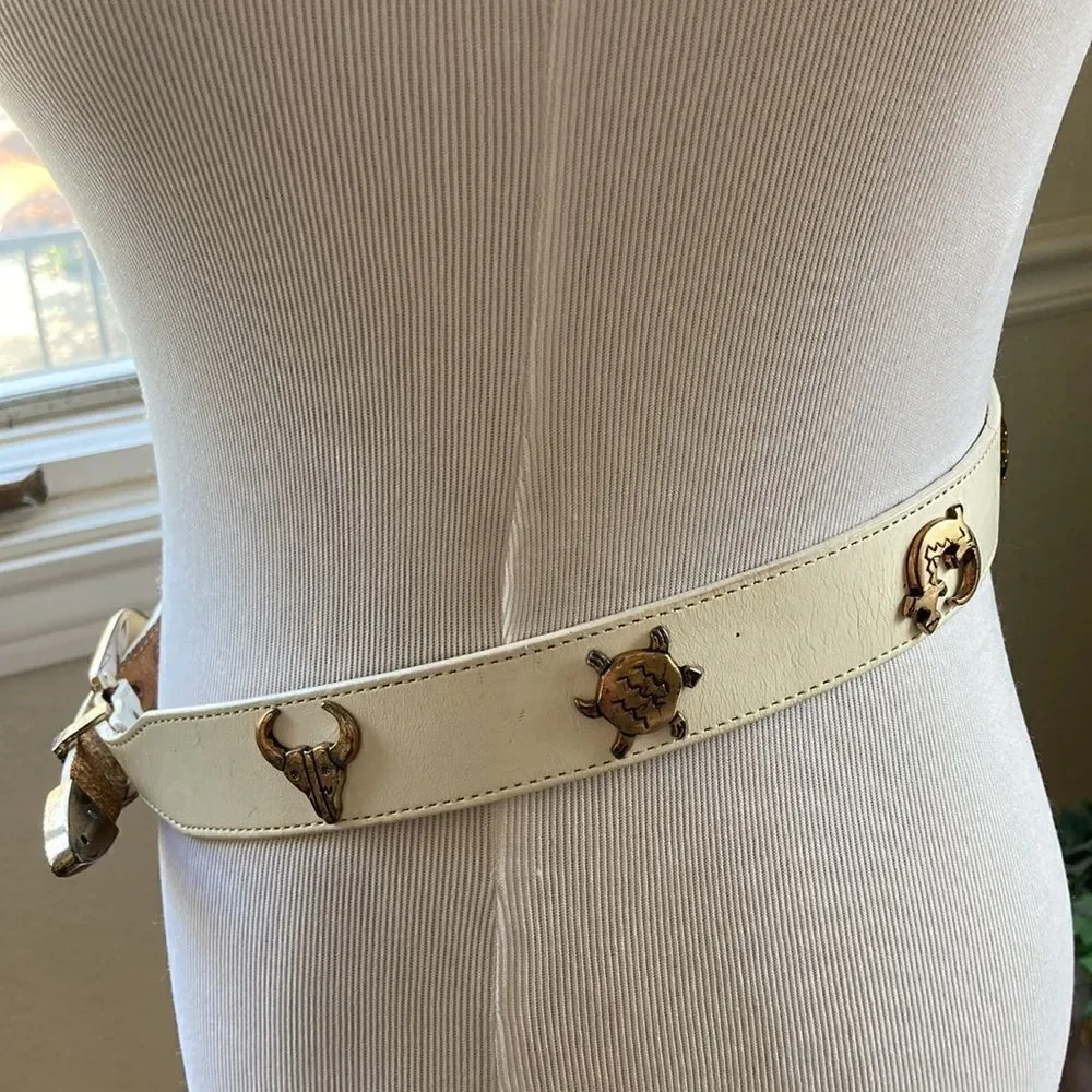 Vintage Southwestern Rodeo Boho Silver Creek Leather 90’s Y2K Embellished Belt